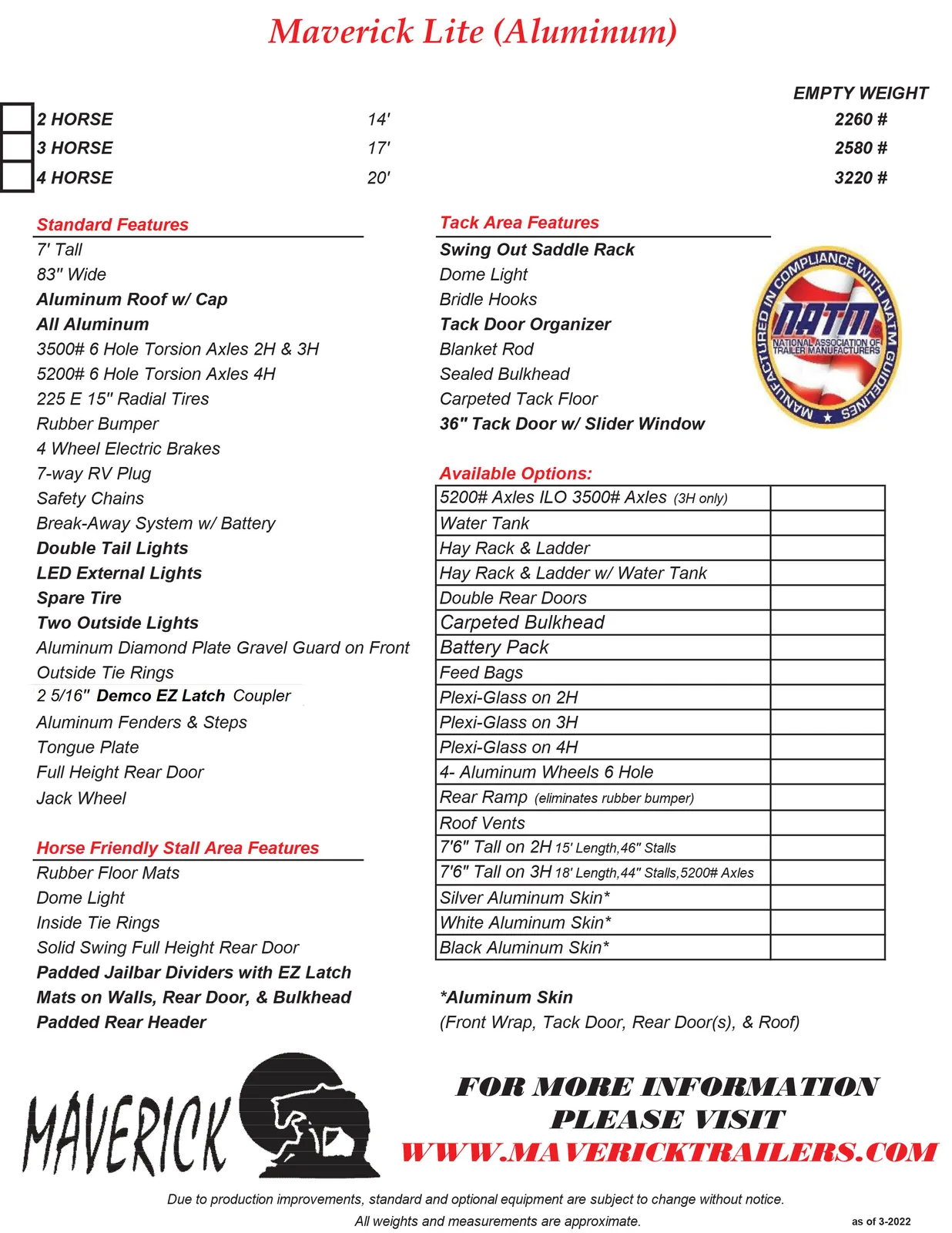 Maverick Lite Aluminum Horse Trailers Brochure